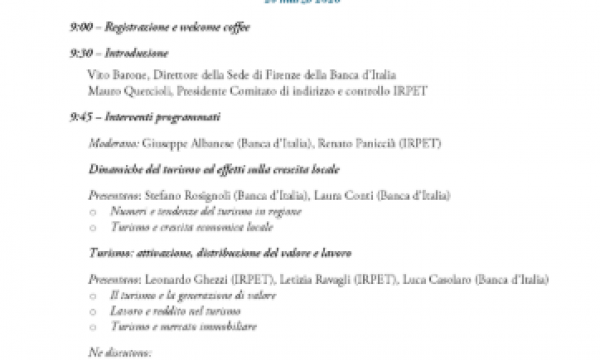 Workshop &ldquo;Il turismo in Toscana: crescita, lavoro e distribuzione del reddito&rdquo; - 20 marzo 2026